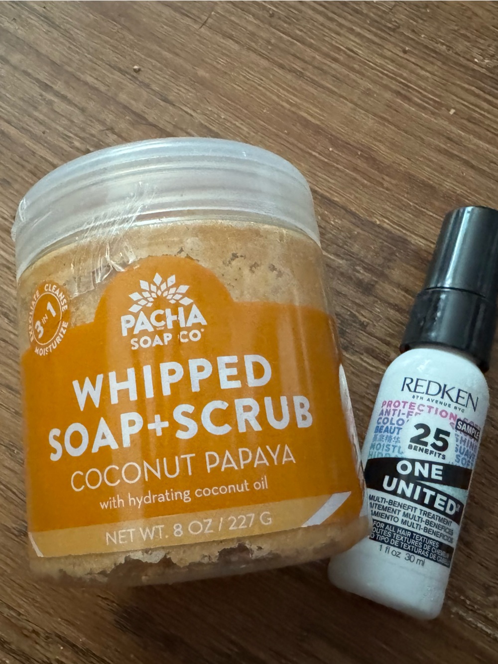 Pacha Soap Co. Whipped Coconut Papaya Body Scrub NEW & Redken treatment travel